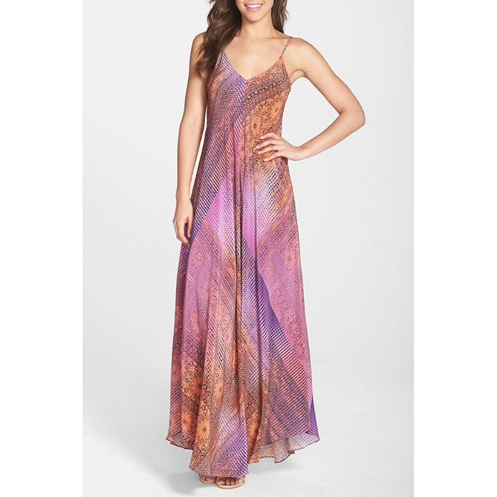 Anthropologie Pink and Orange Boho Maxi Dress